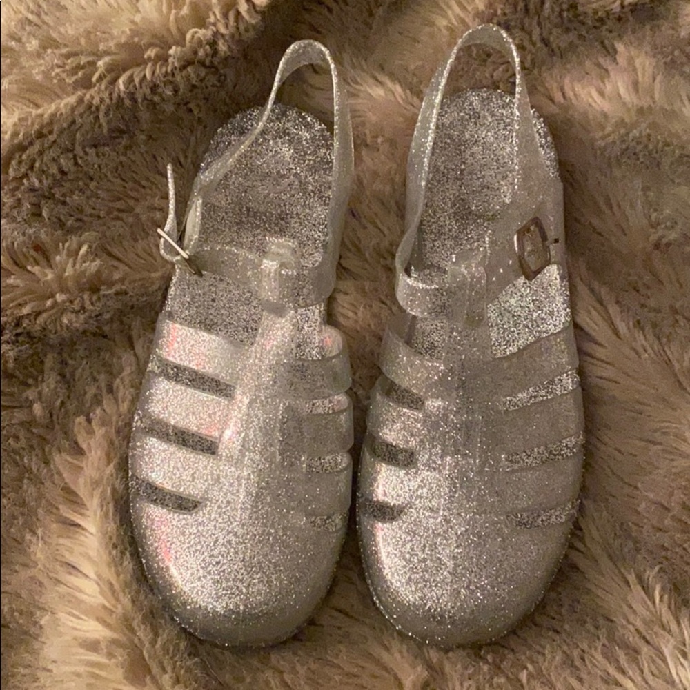 90s inspired Clear silver glitter jelly shoes